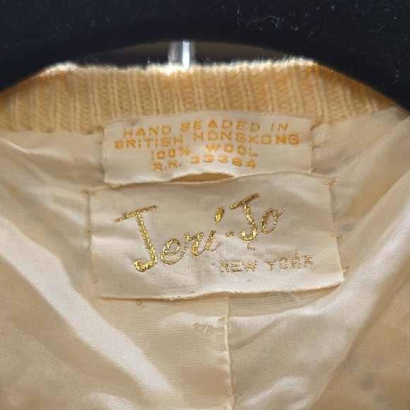 Jery Jo Elegant Vintage Hand Beaded Beige Wool Women's Cardigan 2 Pieces - Picture 2 of 16